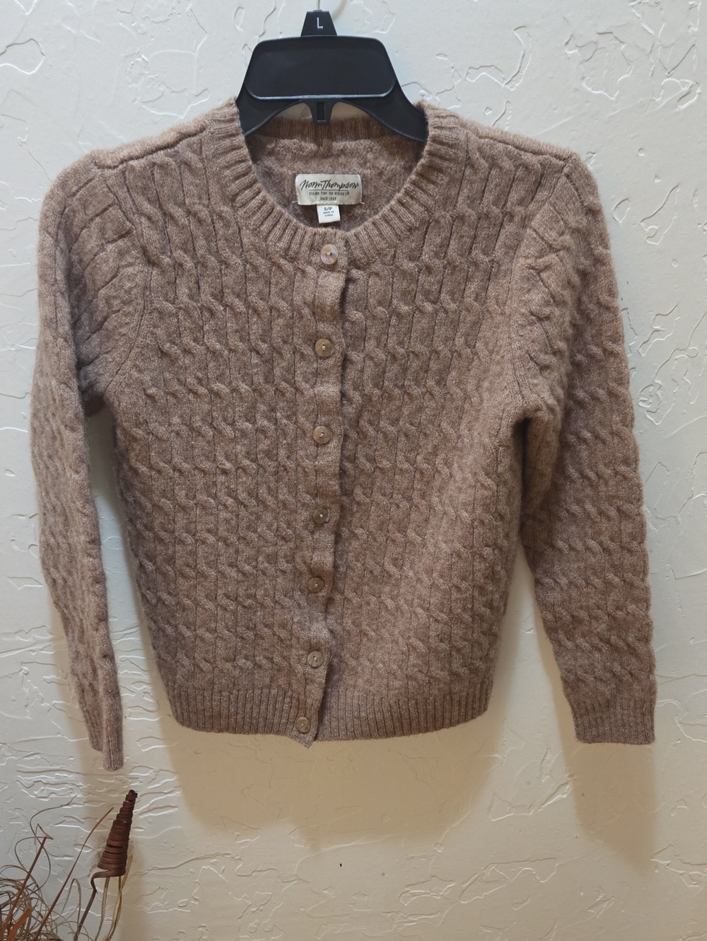 Norm Thompson Taupe Cable Knit Button Cardigan